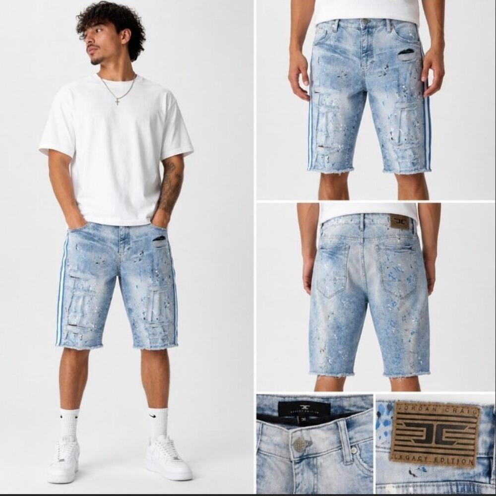 Jordan Craig Men's Super Stretch Denim Ripped Shorts Legacy Edition size 32 NWT